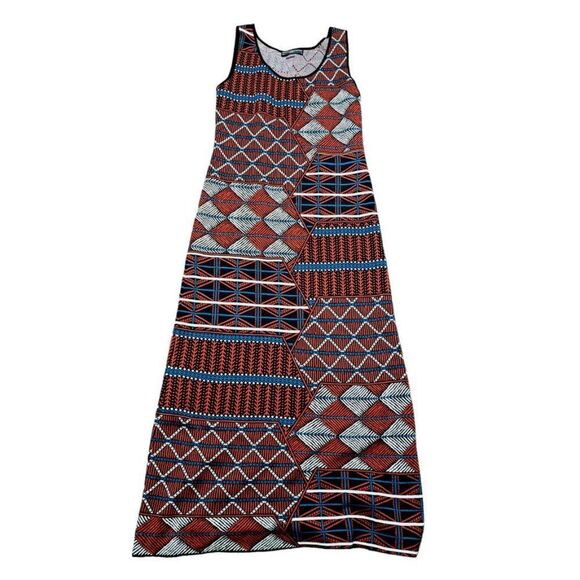 Peruvian Connection 100% Pima Cotton Women's Geometric Sleeveless Maxi Dress M - Picture 2 of 8